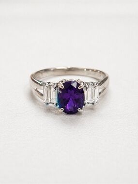 925 Sterling Silver Purple Gemstone Three-Stone Ring